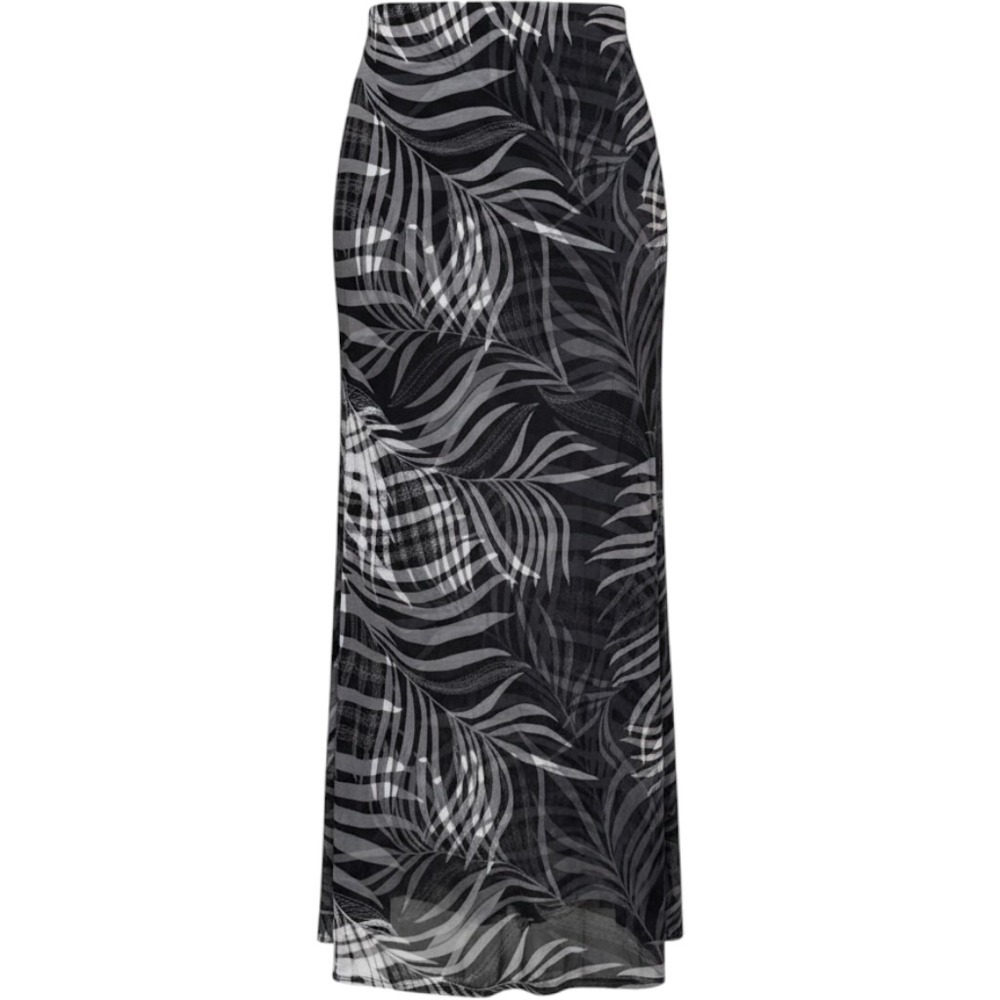 Adrianna Papell Black Gray Tropical Palm Leaf Print Maxi Skirt Size M